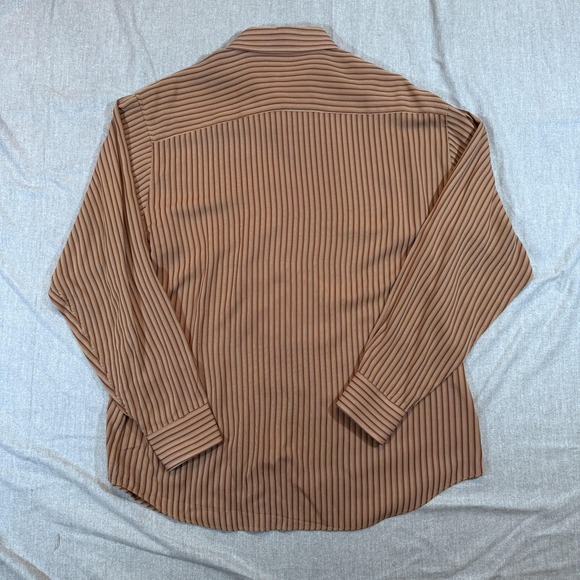 Bugatchi Uomo Shirt Mens 2XL Brown Striped Button Up Long Sleeve‎ Rayon Blend - Picture 10 of 10